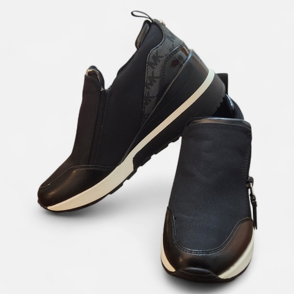 MICHAEL Michael Kors Shoes - Michael Michael Kors Black Slip-On Wedge Sneakers With Side Zip Size 7 Like New